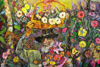 Цветы к празднику Победы (автопортрет). 2010. Холст, масло. 150х180. Собственность автора